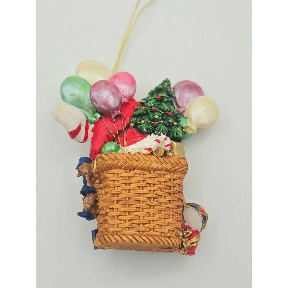 Set of 3 Black Santa Claus Resin Ornaments Wreath Candy Cane Gift Basket